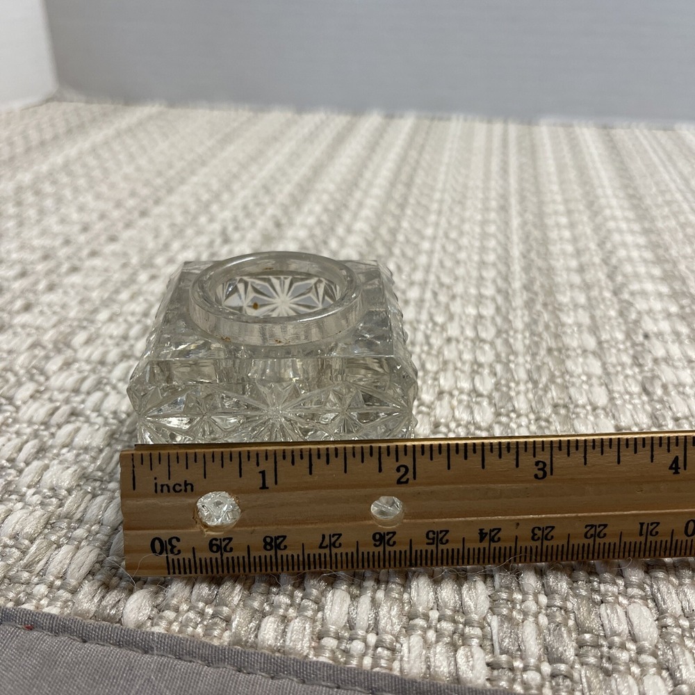 Vintage Cut Glass Square Candle holder Inkwell Starburst Pattern Clear‎ Crystal - Picture 6 of 6